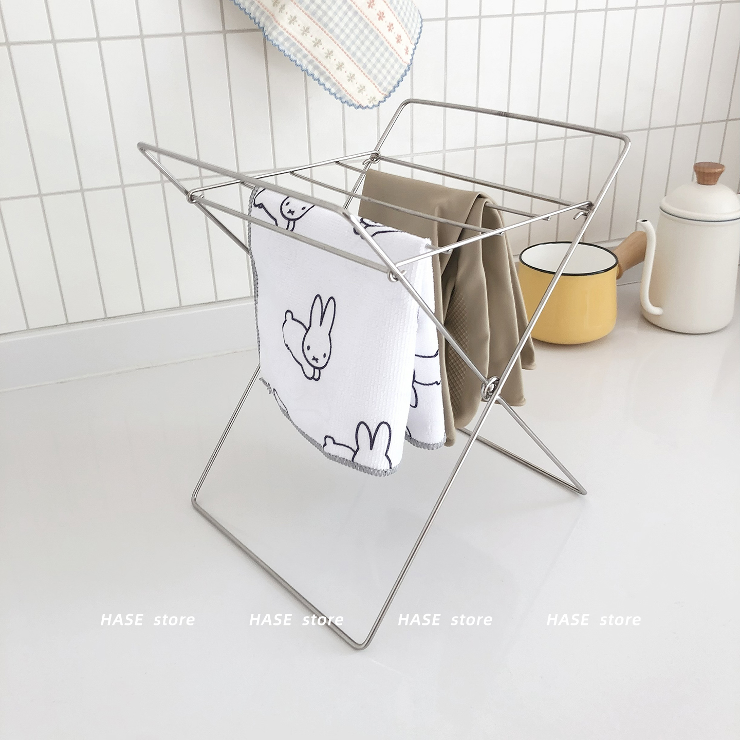 HASE日式不锈钢抹布架厨房台面可折叠置物架手套百洁布晾晒收纳架