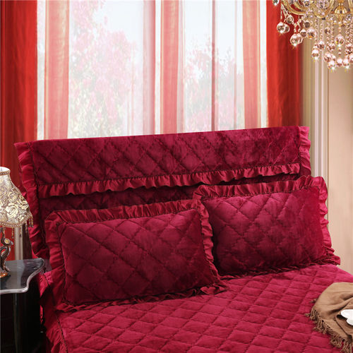 酒红色加棉加厚床头罩布艺
