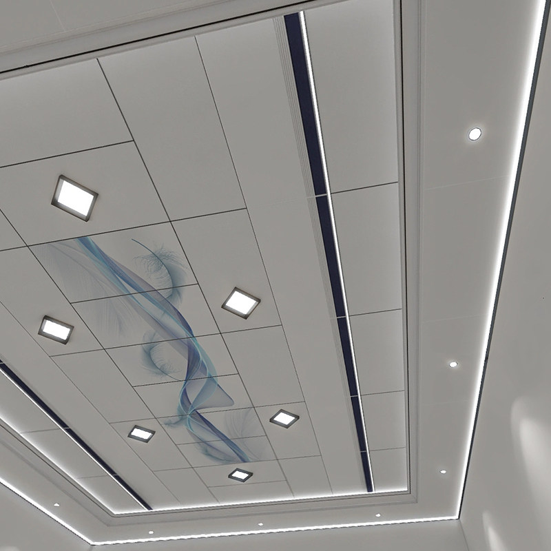 集成吊顶大板铝扣板450x900客厅二级吊顶材料自装同蜂窝效果设计
