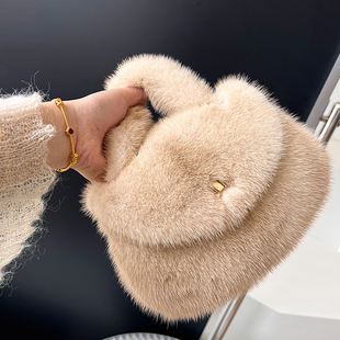 新款 可爱纯色日常搭配 皮草包包女水貂毛手提手拎斜挎奢华貂毛冬款