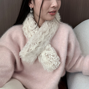 悦爱皮草小款小湖羊皮毛一体围脖冬季柔软保暖软黄金羊毛围巾女士