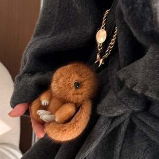 可爱进口水貂毛小兔子毛绒挂件包包钥匙扣汽车装饰公仔鎏金色定制