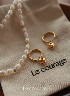 Le courage 复古质感镀18K金保色小桃心吊坠耳环耳饰925银防过敏