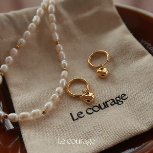 复古质感镀18K金保色小桃心吊坠耳环耳饰925银防过敏 courage