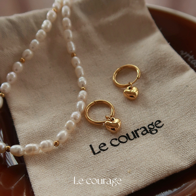 Lecourage复古小桃心吊坠耳环