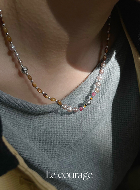 Le courage | 粉色淡水珍珠马蹄珠天然石混珠小银球手工串珠项链