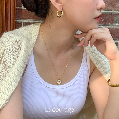 法式中古麻花纽结18K金耳圈耳环
