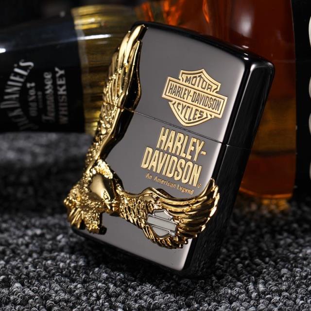 ZIPPO原装正品打火机 黑冰哈雷镀金大侧鹰 HDP-14 正版限量版1000