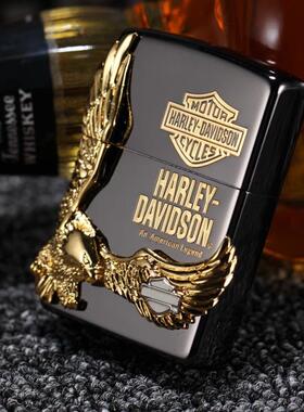 ZIPPO原装正品打火机 黑冰哈雷镀金大侧鹰 HDP-14 正版限量版1000