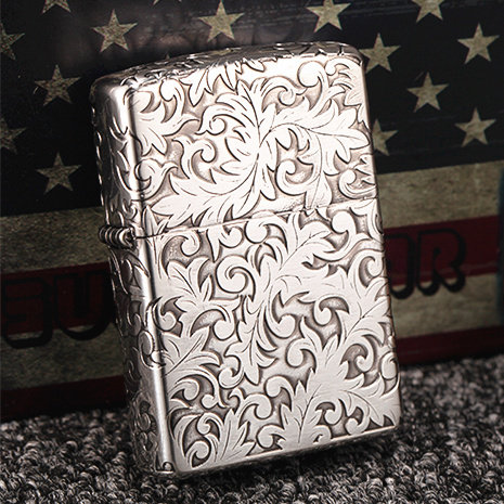 ZIPPO原装正品打火机 镀银熏黑 五面精细雕刻 繁花似锦 专柜正版