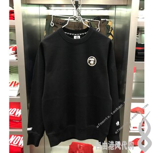 潮牌Aape男加绒卫衣女秋冬情侣套头简约迷彩徽章刺绣字母印花3646