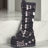 饰松糕底拉链朋克靴定制厚底铆钉长靴女鞋 LUCK新品 靴圆头重工装