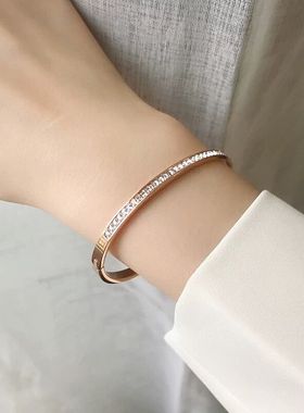 窄版玫瑰金钛钢不掉色开口女手镯