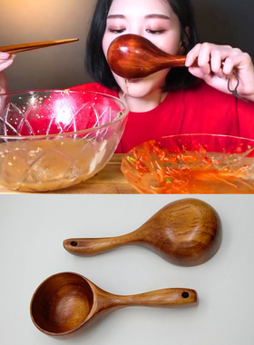 韩国吃播boki同款勺子干饭人专用勺木质餐具长柄汤勺网红日式木碗