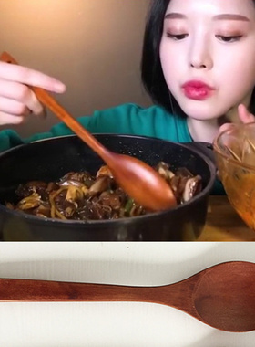 韩国吃播boki同款勺子特大号木头吃饭勺网红汤勺餐具韩式长柄木勺