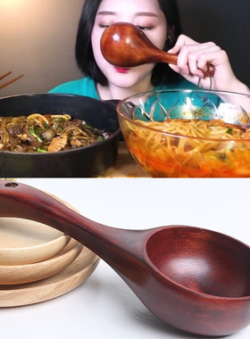 韩国网红boki同款勺子特大吃播餐具日式长柄嗦粉汤勺家用干饭木勺