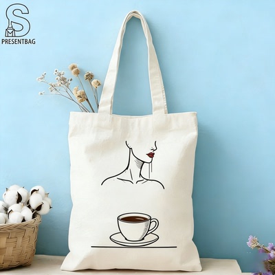 极简主义线条插画帆布包 大容量可装电脑 学生党上课通勤 totebag