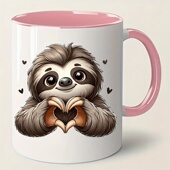 可爱树懒陶瓷咖啡杯心形与树懒设计 11盎司保温可重复使用旅行杯