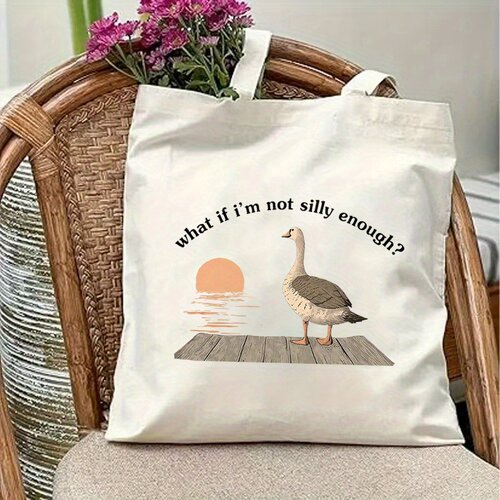 治愈系英文标语帆布包樱花兔子雪山熊猫咪海豹印花通勤手提布袋