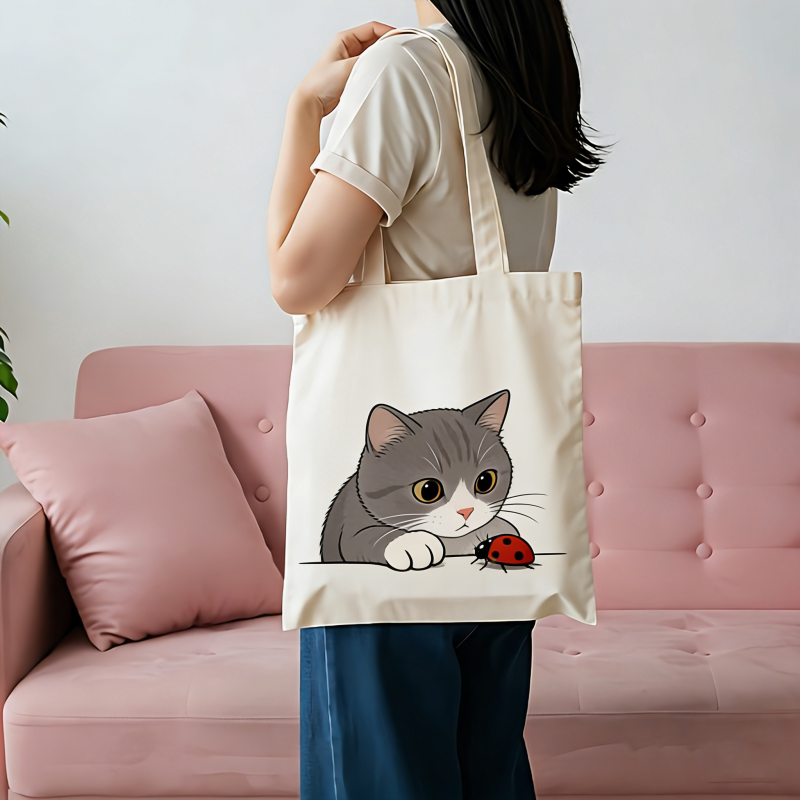 可爱小狗帆布托特包 比熊泰迪印花手提袋 大容量环保购物袋 ins风