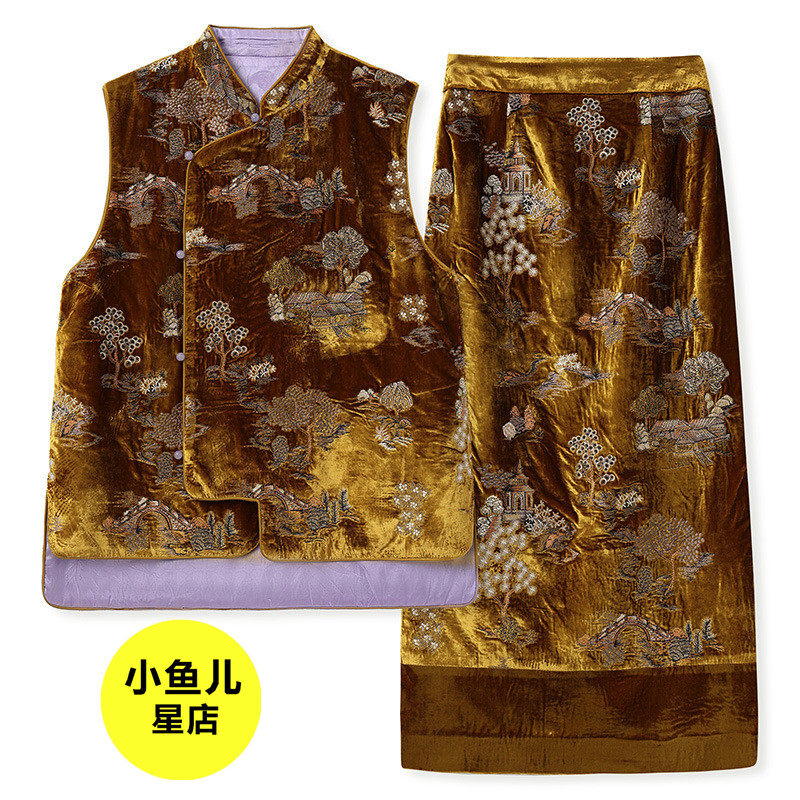 高端版国风新中式秋季新款女装高级重工刺绣亮片人丝马甲半裙套装,女装/女士精品,汉服套装,淘宝优惠券,粉丝福利购,淘宝优惠卷