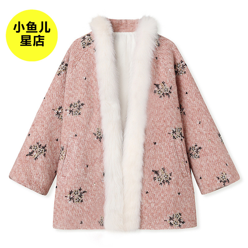 高端版新中式国风狐狸毛保暖羽绒服女2026年冬季长袖新款气质外套