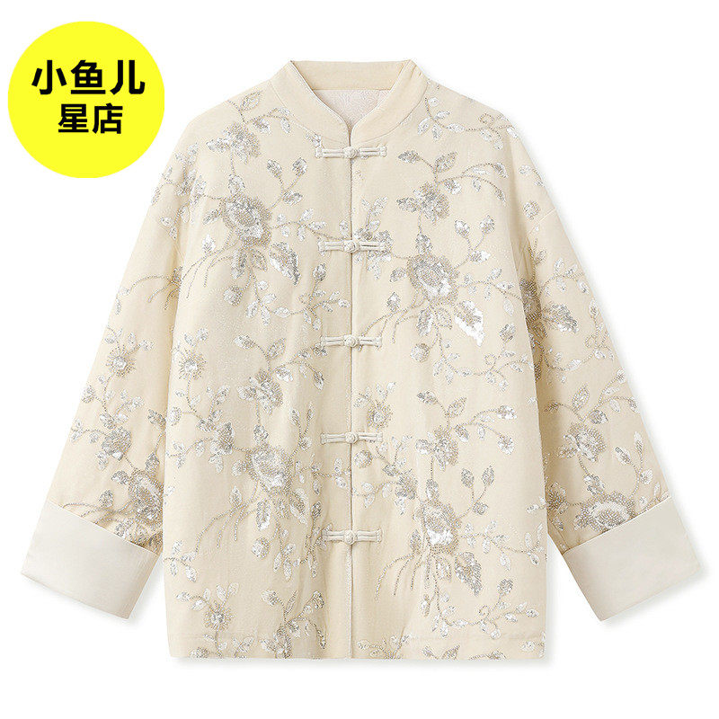 高端版冬季新中式优雅气质亮片刺绣长袖外套新款复古国风设计棉服,女装/女士精品,汉服上装,淘宝优惠券,粉丝福利购,淘宝优惠卷