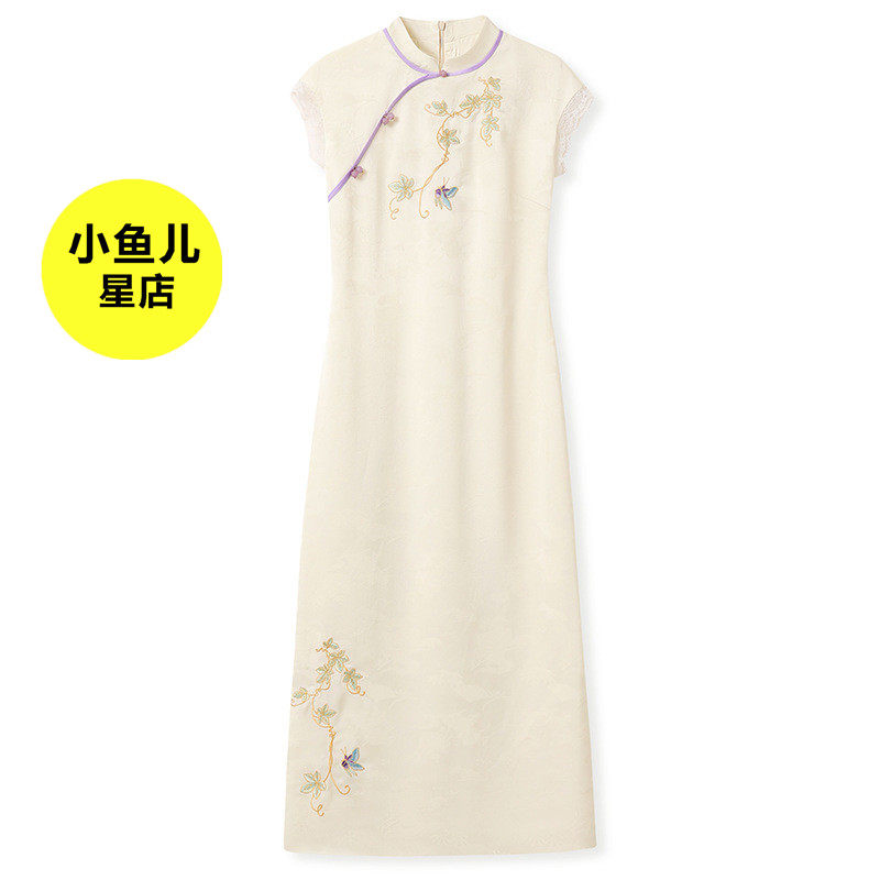 高端版新中式高端改良刺绣旗袍裙2025夏季国风立领飞飞袖连衣裙女