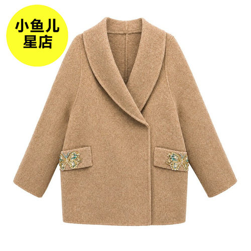 冬季新中式轻奢重工蝴蝶刺绣双面呢外套气质羊毛系带大衣 P8050