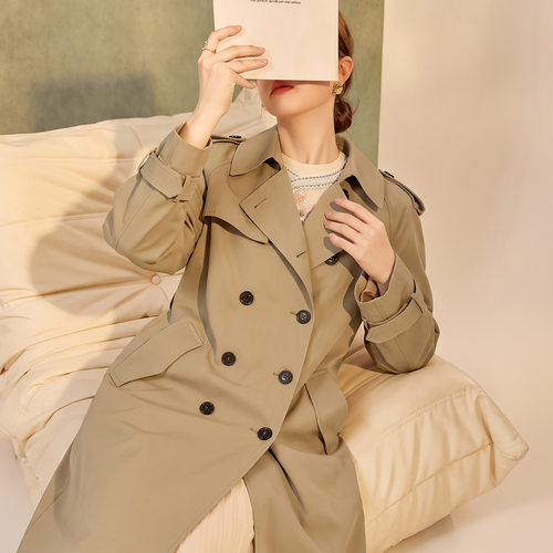 改良汉服新中式气质双排扣长款设计风衣女秋季新款工装风高端外套
