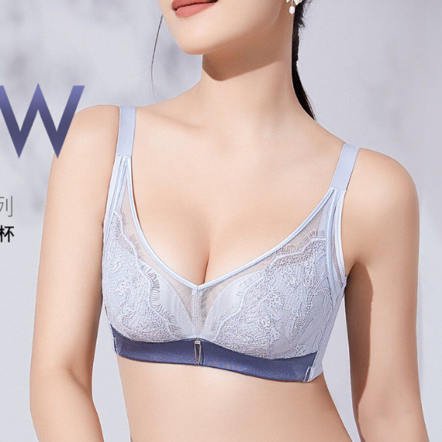 法式蕾丝无钢圈女内衣透气聚拢收副乳调整型ABC杯文胸功能胸罩