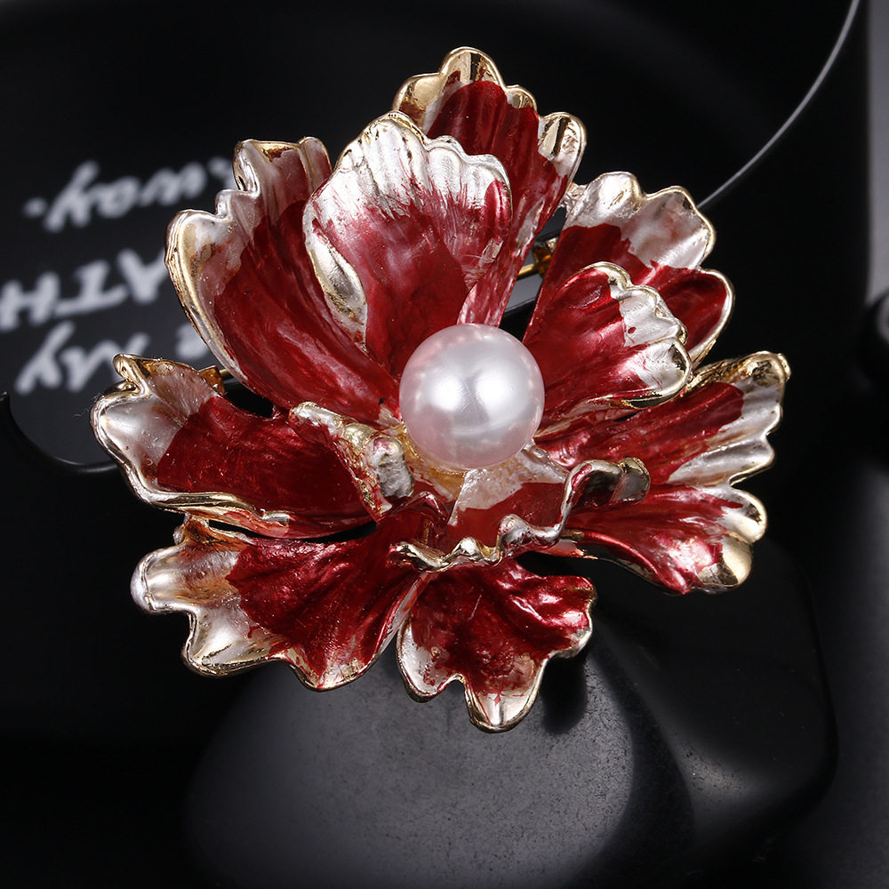 中国风花卉胸花 镶嵌牡丹胸花多层花瓣滴油高档珐琅胸针植物别针a