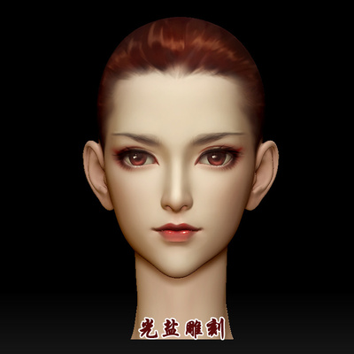 美女性光头stl面部3d头雕模型圆雕3D打印素材zbrush人体头部模型