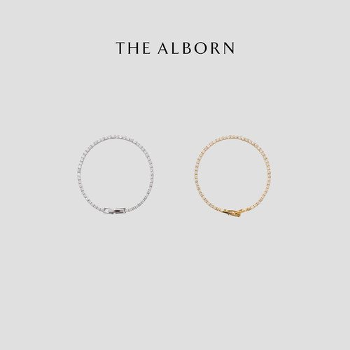 奥莉酱THE ALBORN·简约细巧闪钻火彩锆黄铜电镀表扣手链饰品