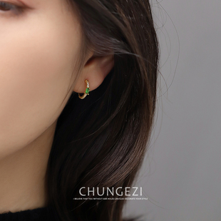 春格子祖母绿气质耳夹女无耳洞绿耳钉复古时尚耳圈2026年新款爆款