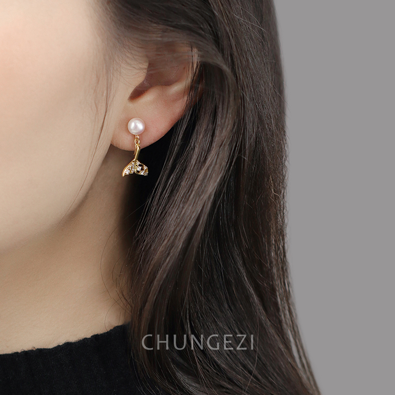 高级感美人鱼尾珍珠耳夹