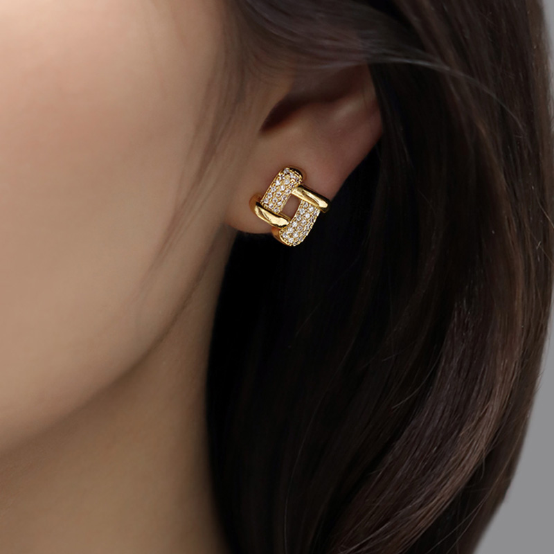 格子几何菱形方块耳夹时尚