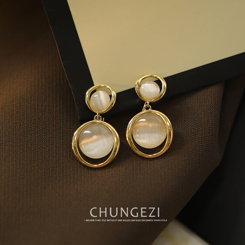 高品质法式猫眼石耳夹