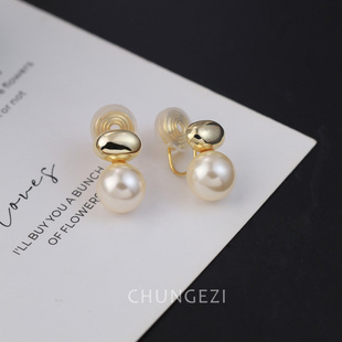 轻奢金珠珍珠耳夹女无耳洞简约精致耳钉蚊香盘耳饰2026年新款耳饰