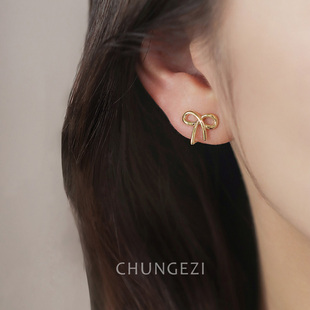 春格子蝴蝶结耳夹女无耳洞蚊香盘无洞耳环ins风气质简约无痛耳饰