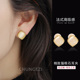 春格子方形猫眼石简约耳夹女无耳洞2022年新款 复古秋冬蚊香盘耳饰