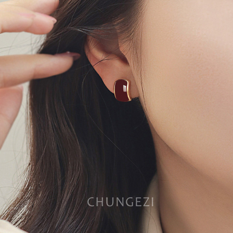 红色油画感珐琅耳夹女无耳洞蚊香盘耳钉新年圣诞耳饰复古港风耳环,饰品/流行首饰/时尚饰品新,耳夹,淘宝优惠券,粉丝福利购,淘宝优惠卷