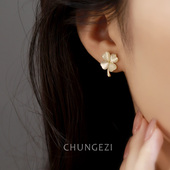 四叶草猫眼石耳夹女无耳洞简约气质网红耳钉2026年新款 轻奢耳饰品