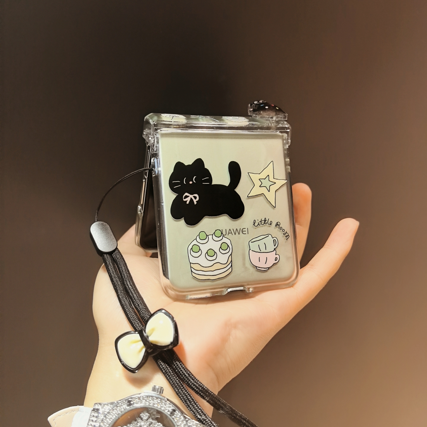 猫咪适用华为pocket2手机壳purax硬nova三星zflip7654透明vivox卡通oppofindn3n2女w荣耀v小米mixflip男p50绳