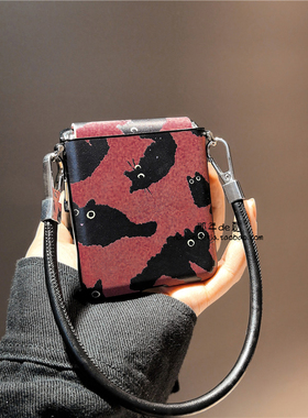 黑色猫适用华为pocket2手机壳purax硬nova三星zflip7 5 6简约vivox皮p50 oppofindn3n2女w24荣耀v小米mixflip