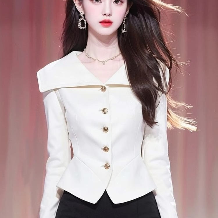 小香风白色西装外套女2024秋季新款独特超好看高级感韩系chic上衣