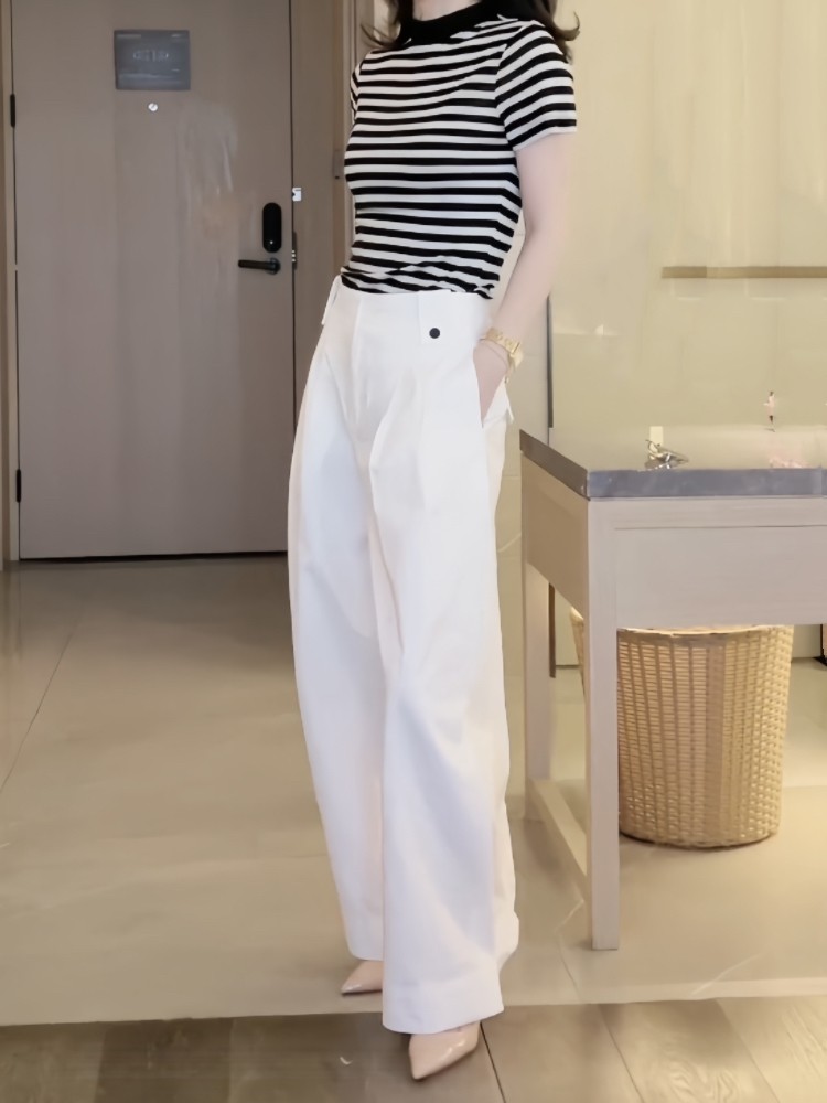 白色阔腿裤女2025春夏新款高腰显瘦百搭休闲小个子直筒裤哈伦裤