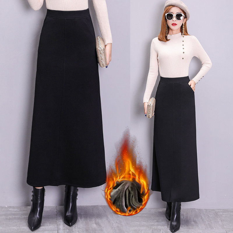 秋冬弹力半身裙女新款港味修身显瘦半身长裙包臀裙高腰长款a字裙