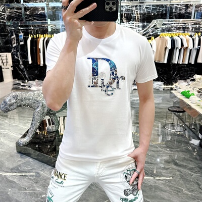 DLer 短袖t恤男夏季圆领欧洲站烫印花字母新款男士潮流半袖体恤