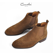 意大利真皮男士 休闲切尔西靴布洛克英伦时尚 短靴方头潮流反绒皮靴